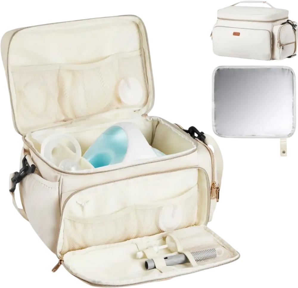 VEVOR Breast Pump Bag, Breast Feeding Bag with Waterproof Mat, Fits for S1/S2, Pumping Accessories & Breastmilk Storage, Portable Pump Carrying Case for Work, Travel and Family Use, Beige