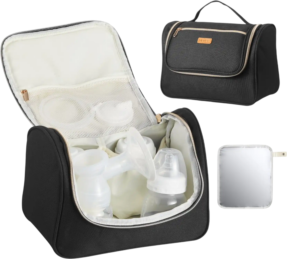 VEVOR Wearable Breast Pump Bag, Breast Feeding Bag with Waterproof Mat, Fits for M5/M6, Pumping Accessories & Breastmilk Storage, Portable Pump Carrying Case for Work, Travel & Family Use, Black