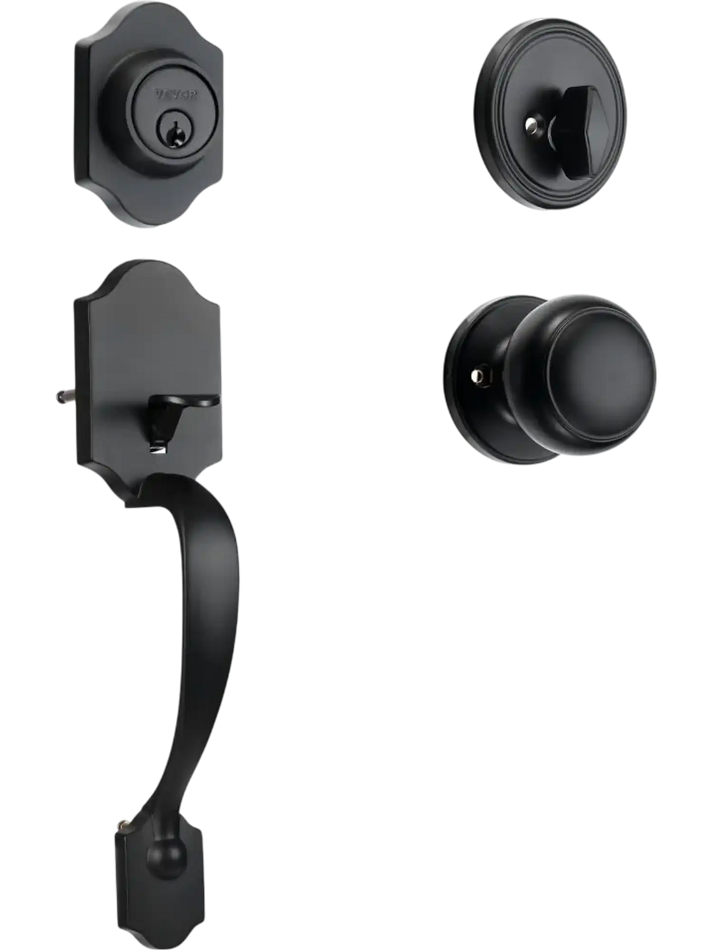 VEVOR Front Door Handle and Deadbolt Set, Matte Black Front Door Lock Set with Interior Knob,  Adjustable Hole Spacing Single Cylinder Handleset, for Right and Left Handed Entrance and Front Door