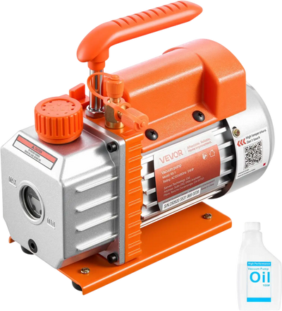VEVOR Vacuum Pump, 3.5 CFM 1/4 HP, HVAC Single Stage Rotary Vane AC Vacuum Pump, for R134a R22 R410a Systems, 4 Pole Motor, for Automotive Air Conditioner Maintenance Resin Degassing, Oil Included