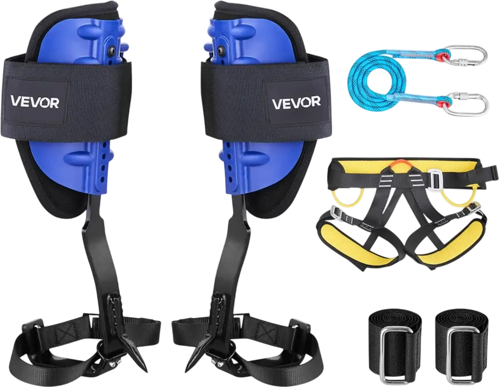 VEVOR Tree Climbing Spikes Set, Height-Adjustable Tree Climbing Gear with Straps & Harness, 350 lbs Load Capacity, Heavy Duty Steel Climb Spurs Arborist Equipment for Fruit Picking Hunting