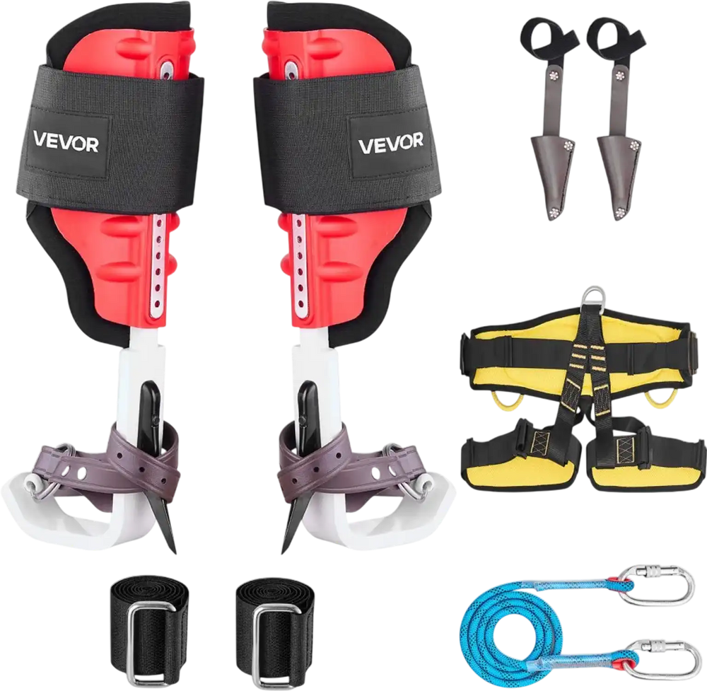 VEVOR Tree Climbing Spikes Set, Height-Adjustable Tree Climbing Gear with Straps & Spike Protectors, 350 lbs Load Capacity, Durable Aluminum Climb Spurs Arborist Equipment for Fruit Picking Hunting