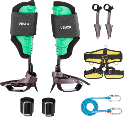 VEVOR Tree Climbing Spikes Set, Height-Adjustable Tree Climbing Gear with Straps & Spike Protectors, 350 lbs Load Capacity, Heavy Duty Steel Climb Spurs Arborist Equipment for Fruit Picking Hunting
