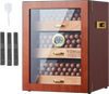 VEVOR Cigar Humidor Cabinet, Handmade Spanish Cedar Wood Cigar Humidor for 100-150 Cigars, Glass Cigar Desktop Storage Case with Digital Humidifier, Hygrometer, Shelves, and Handle, Great Gift for Men
