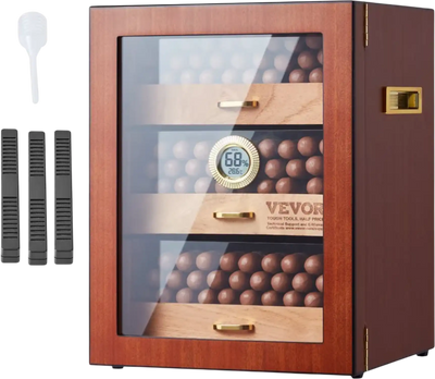 Vevor Cigar Humidor Cabinet Spanish Cedar Wood Glass Desktop Storage Case New