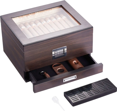 Vevor Cigar Humidor Glass Top Spanish Cedar Desktop Box New