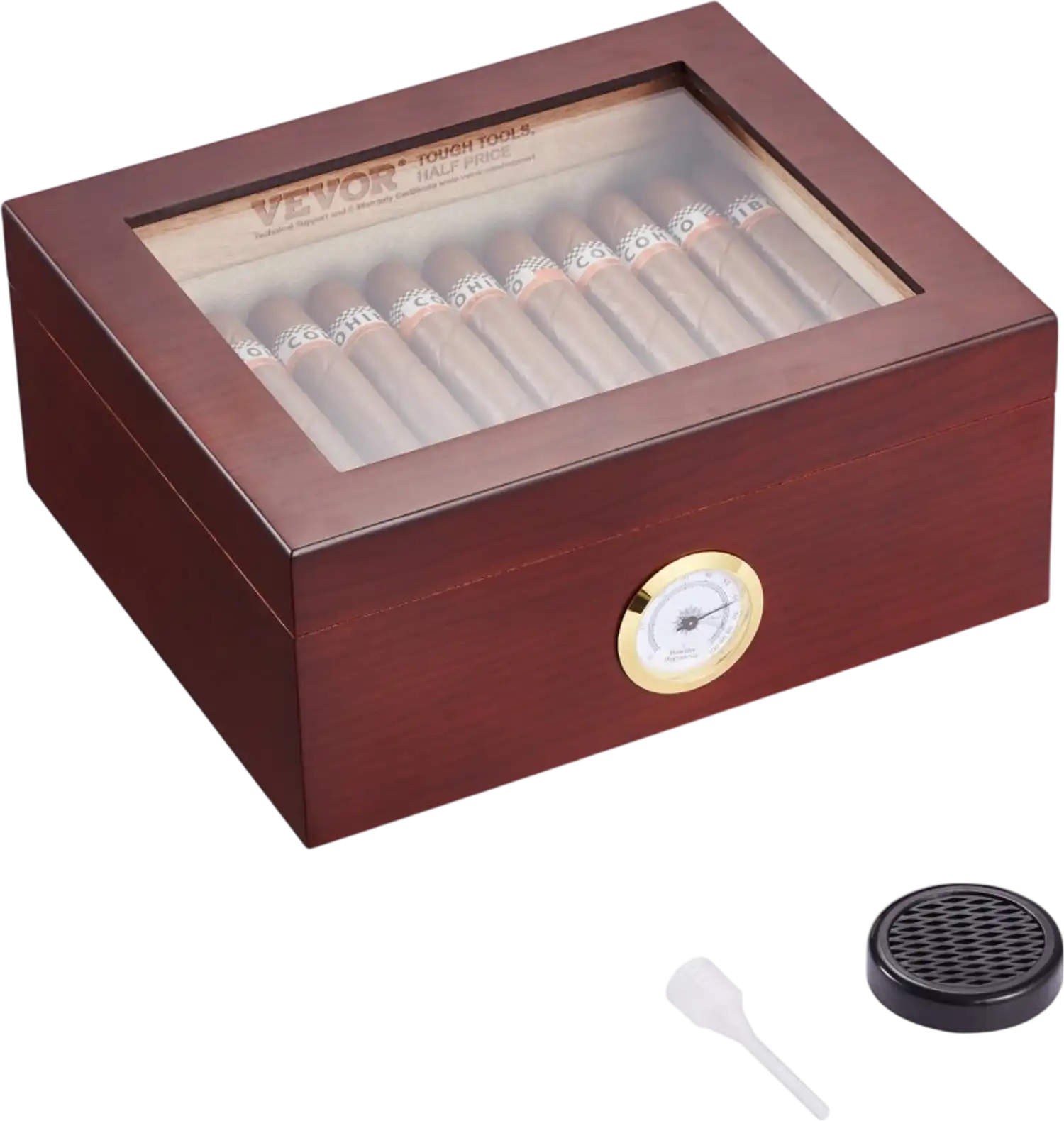 Vevor Humidor Glass Top Spanish Cedar Cigar Storage Box New
