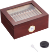 VEVOR Cigar Humidor, Glass Top Cigar Humidor Box, Handmade Spanish Cedar Wood Cigar Desktop Box, Cigar Storage Case with Humidifier, Hygrometer and Divider, 30-50 Cigars, Great Gift for Men