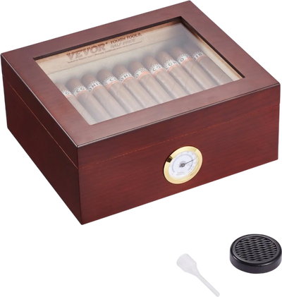 Vevor Humidor Glass Top Spanish Cedar Cigar Storage Box New