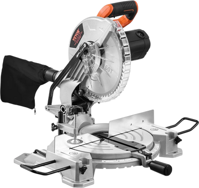 VEVOR Compound Miter Saw, 10-Inch Blade, 15 Amp Motor, 60-Tooth, Corded Single Bevel 0-45°, LED Precision Alignment, Angle Adjustable, Lightweight Cast Aluminum Base, for Wood, Composite Decking