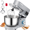 VEVOR Stand Mixer, 660W Electric Dough Mixer with 6 Speeds LCD Screen Timing, Tilt-Head Food Mixer with 5.8 Qt Stainless Steel Bowl, Dough Hook, Flat Beater, Whisk, Scraper, Splash-Proof Cover - Gray