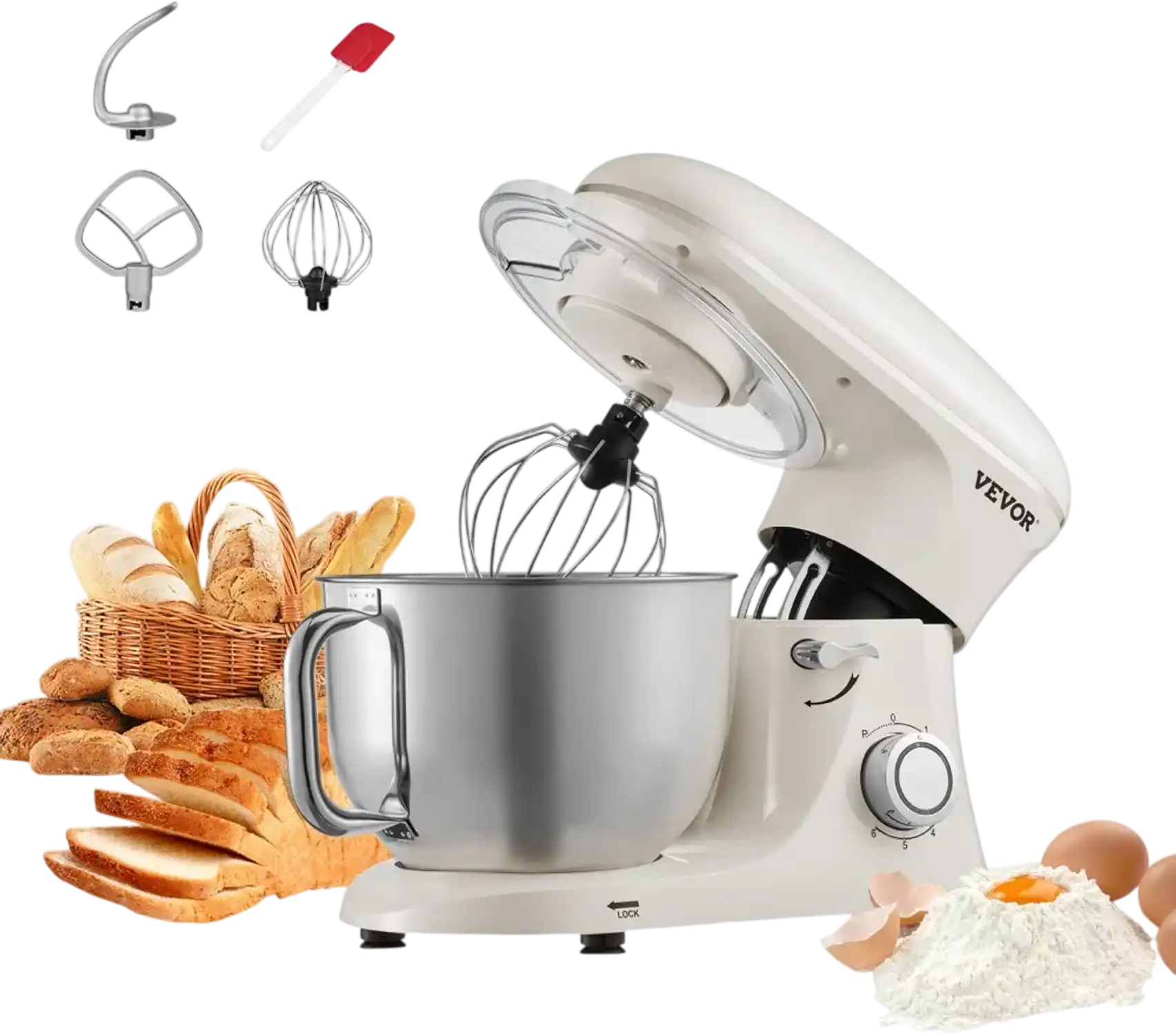 Vevor Stand Mixer 6 Qt 660W Tilt-Head Food Mixer White New