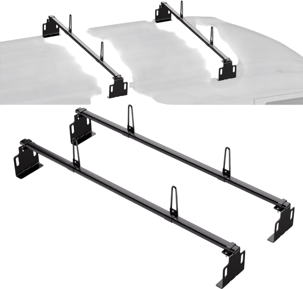 VEVOR Trailer Ladder Rack, 60" 2 Crossbars Ladder Roof Rack, Heavy-duty Steel Van Roof Ladder Rack, 500 lbs Capacity Van Ladder Rack, Fit for Universal Truck Roofs