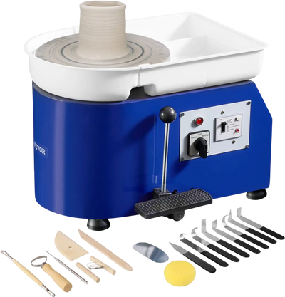 VEVOR Pottery Wheel for Adults and Beginners, 350W, 11in Clay Wheel Forming Machine, Adjustable 0-300RPM Speed Handle and Pedal Control, ABS Detachable Basin, Accessory Kit for Craft DIY, Blue Updated
