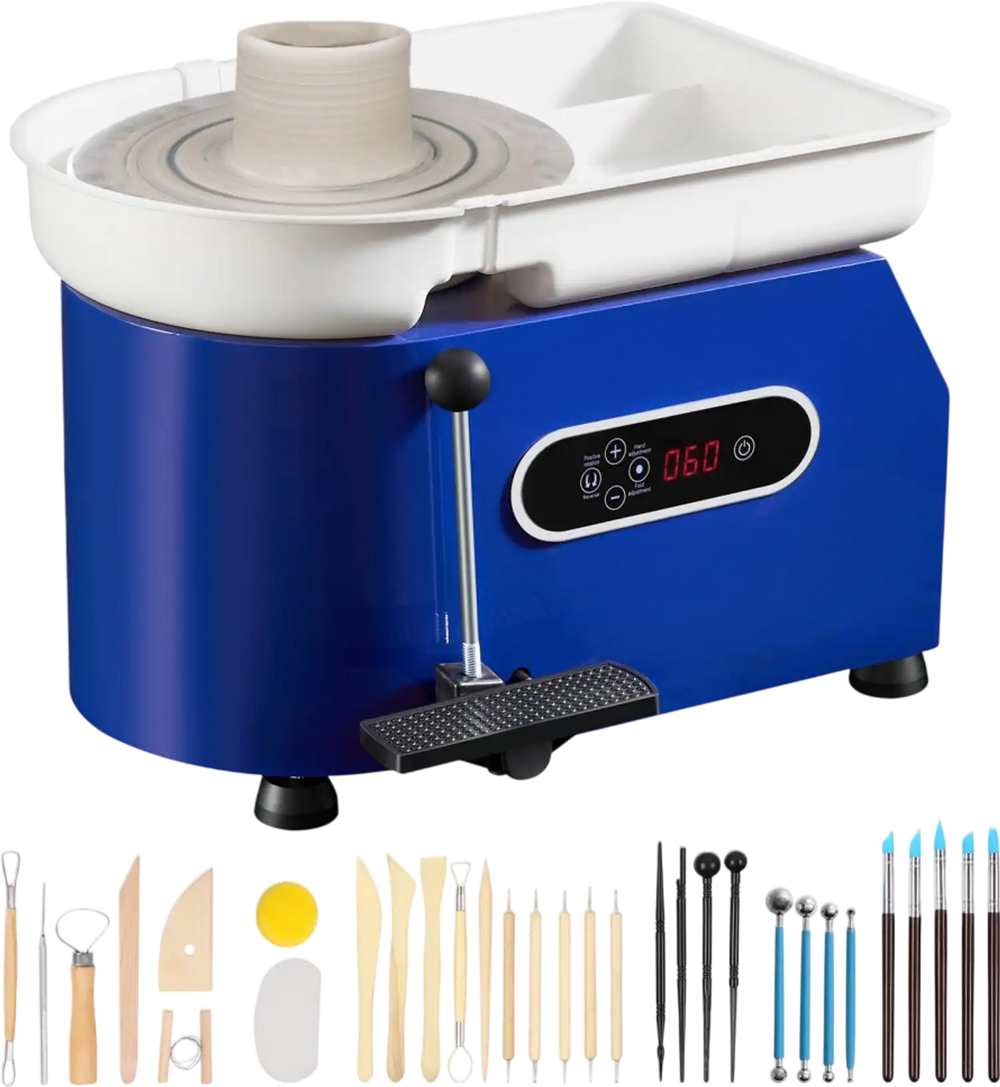 VEVOR Pottery Wheel, 450W, For Adults and Beginners, 11in Clay Wheel Machine,  Adjustable 60-300RPM Speed Handle and Pedal, ABS Detachable Basin, Accessory Kit for Craft DIY, LCD Touch Screen, Blue