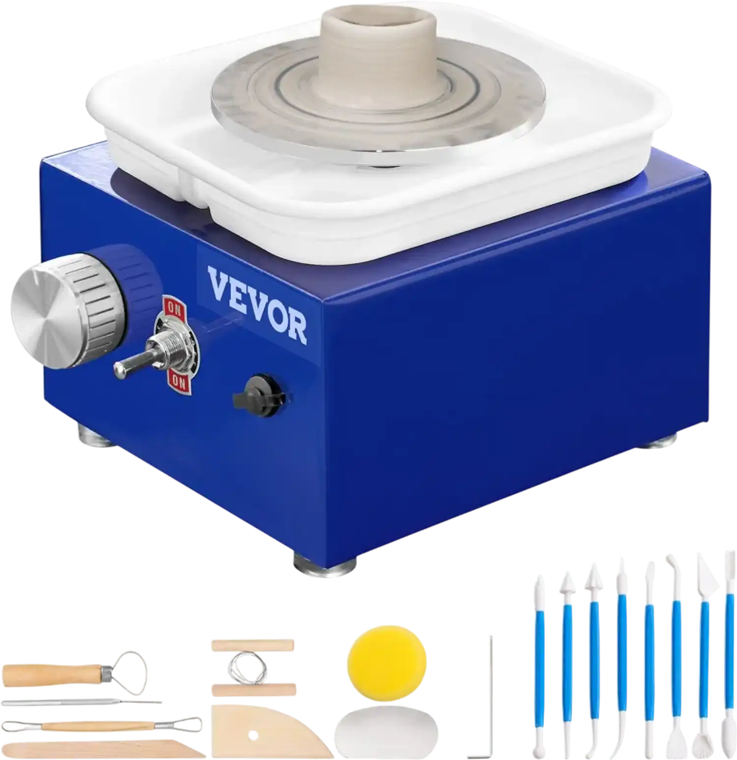 Vevor Pottery Wheel Mini Ceramic Wheel Machine with 2 Turntables 0-300 RPM Blue New