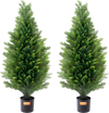 VEVOR Artificial Cedar Topiary Tree, 36 inch Tall (2 Pieces), with Extra Leaves & Pot Faux Evergreen Fake Pine Cypress Trees Plant, UV Rated Artificial Greenery Set for Home Decor Indoor/Outdoor