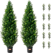 VEVOR Artificial Cedar Topiary Tree, 48 inch Tall (2 Pieces), with Extra Leaves & Pot Faux Evergreen Fake Pine Cypress Trees Plant, UV Rated Artificial Greenery Set for Home Decor Indoor/Outdoor