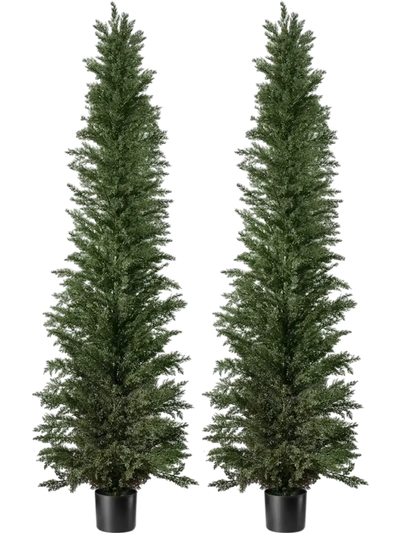 Vevor Artificial Topiary Cedar Tree 8' Set of 2 Pyramidal with Pot New