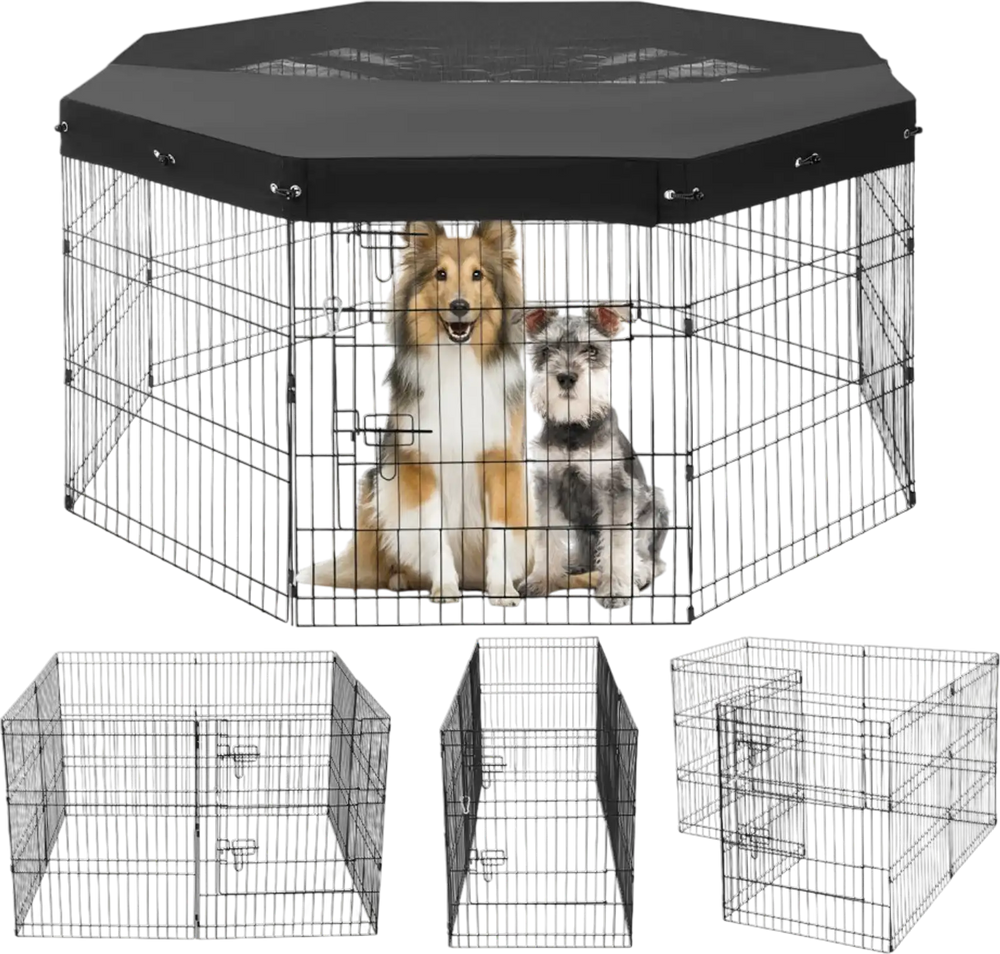 VEVOR Dog Playpen, 8 Pcs 30"H x 24"W Panels Foldable Metal Pet Exercise Pen, Dog Fence Indoor and Outdoor Pen with Door, 600D Oxford Fabric Top Cover, Pet Playpen for Dogs, Cats, Other Small Animals