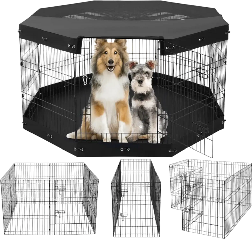 VEVOR Dog Playpen, 8 Pcs 30"H x 24"W Panels Foldable Metal Pet Exercise Pen, Dog Fence Indoor and Outdoor Pen with Door, Bottom Pad and Top Cover, Pet Playpen for Dogs, Cats, Other Small Animals