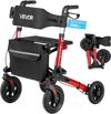 VEVOR Rollator Walker with Seat for Seniors, Ultra Compact 3-Fold Rolling Walker, Lightweight Aluminum Mobility Walking Aid with PU Solid Wheels, Adjustable Handle, Cup & Cane Holder - Supports 300LBS