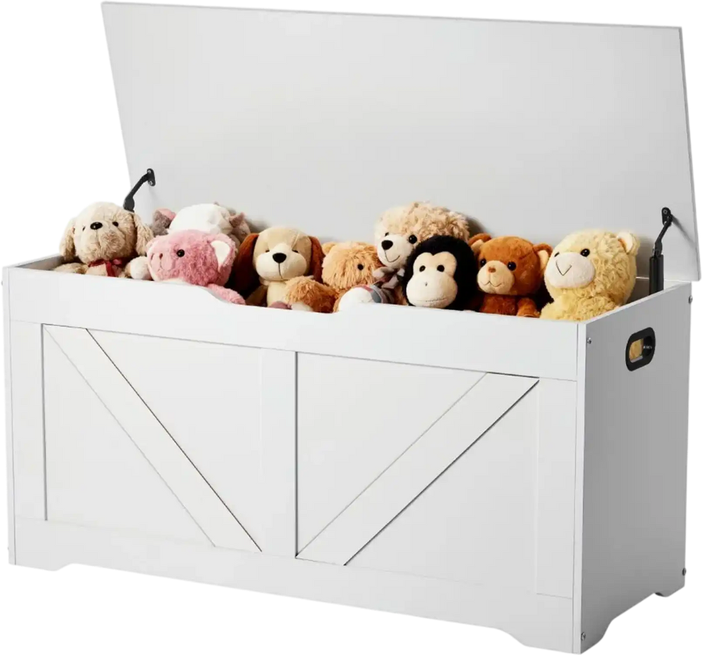 VEVOR Kids Storage Bench, Wooden Toy Box Chest, Large Storage Cabinet with Safety Hinge, Toddlers Storage Bench for Playroom, Living Room or Entryway, Easy Assembly, 38.98 x 15.55 x 18.9 in, White