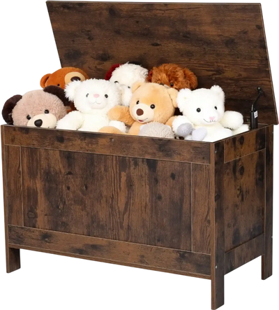 VEVOR Kids Storage Bench, Wooden Toy Box Chest, Large Storage Cabinet with Safety Hinge, Toddlers Retro Storage Bench for Playroom, Living Room or Entryway, 29.7 x 15.3 x 18.9 in, Easy Assembly, Brown