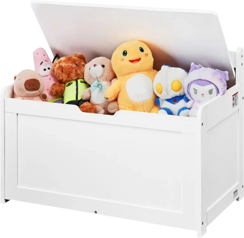 VEVOR Wooden Toy Chest for Kids, Toddler Toy Storage Box with Flip-Top Lid and Safety Hinge, 32.68 x 17.91 x 24.02" Large Kids Storage Bench for Playroom, Bedroom, Living Room or Entryway, White