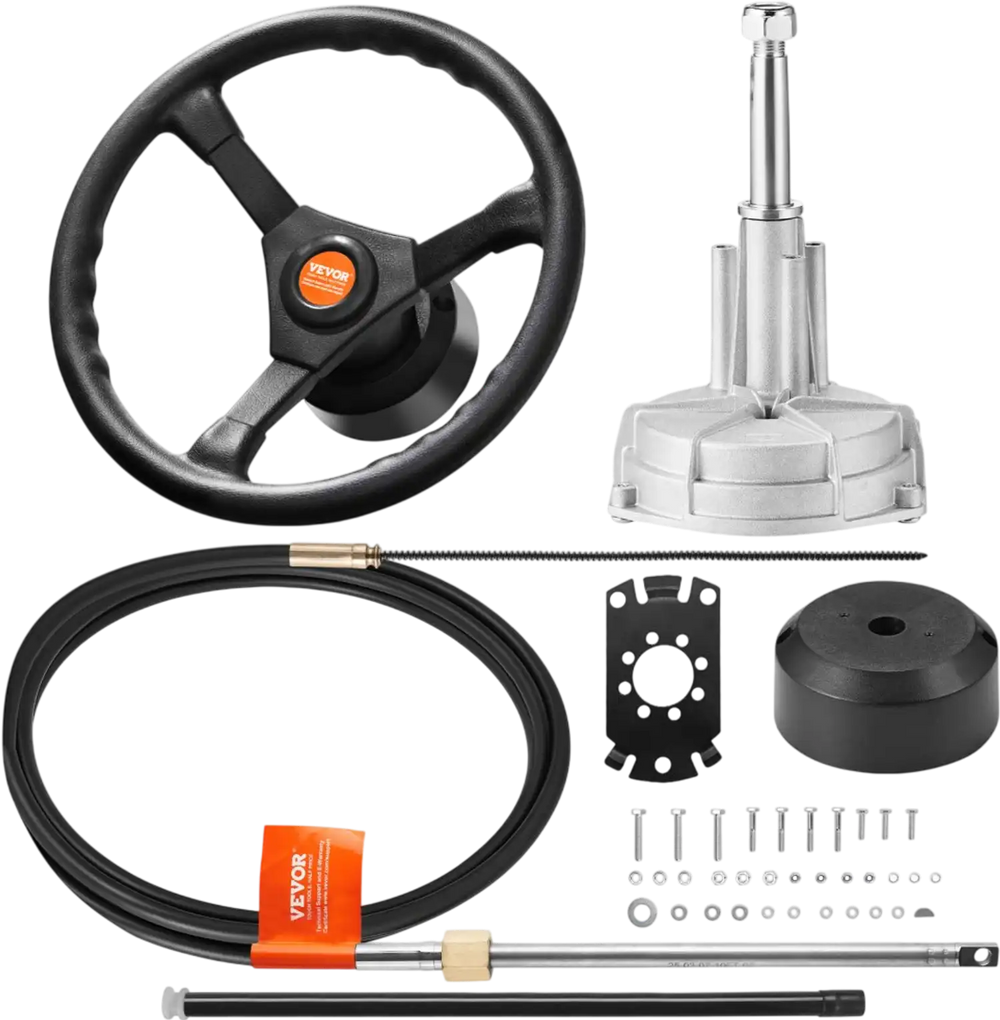 VEVOR Outboard Steering System SS13715 Safe-T Quick Connect Rotary Steering System 15' Steering Cable With 13" Wheel Durable Marine Steering System