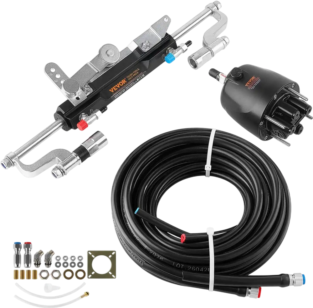 VEVOR Hydraulic Steering Kit 300HP Hydraulic Outboard Steering System 26 ft, Marine Boat Steering System, 2.5 MPa Helm Pump, Two-Way Lock Cylinder, 26 Feet High-Strength Hoses, for Single-Engine Use