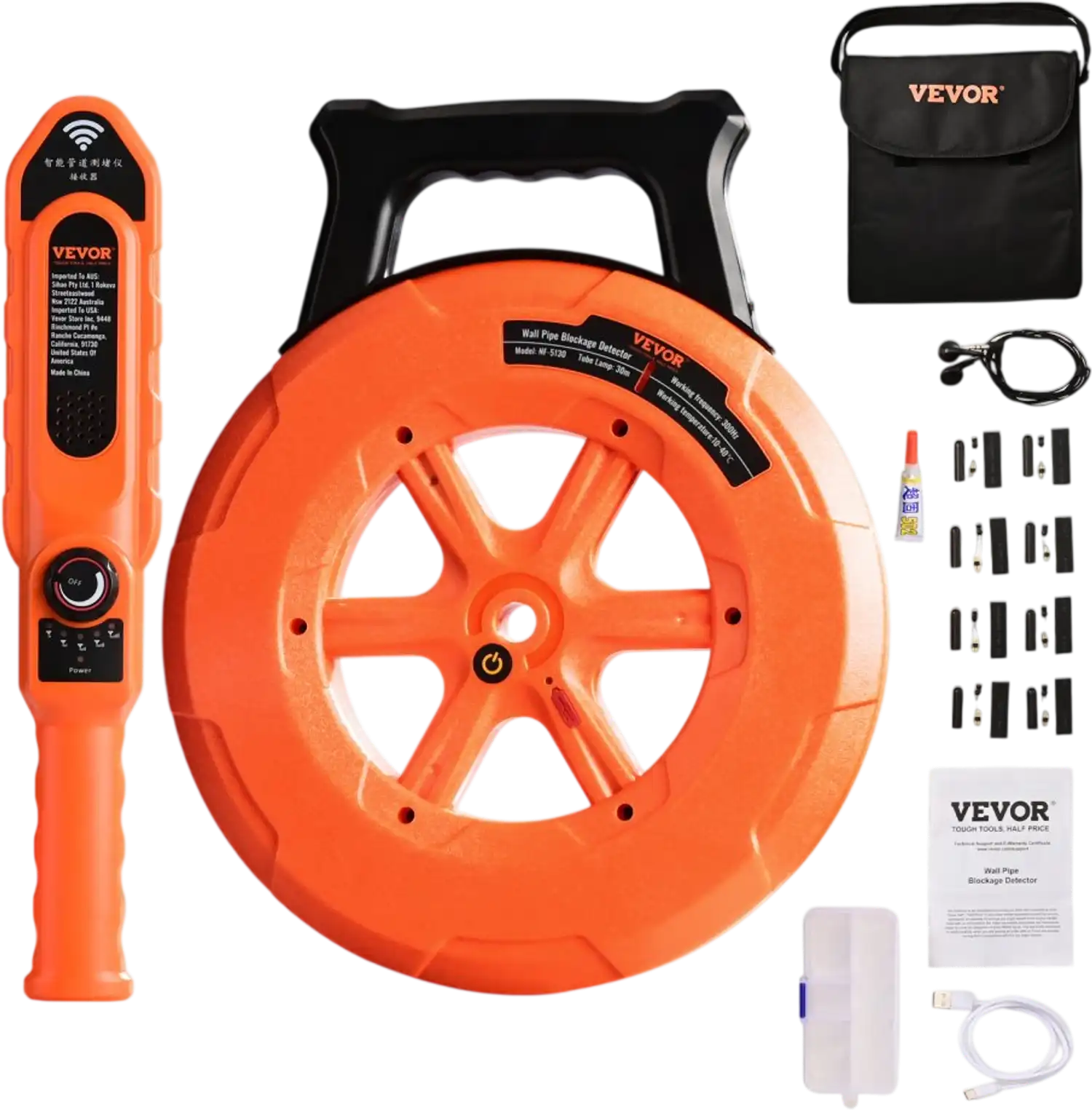 Vevor Pipe Locator 100' IP67 Waterproof Pipe Blockage Detector New