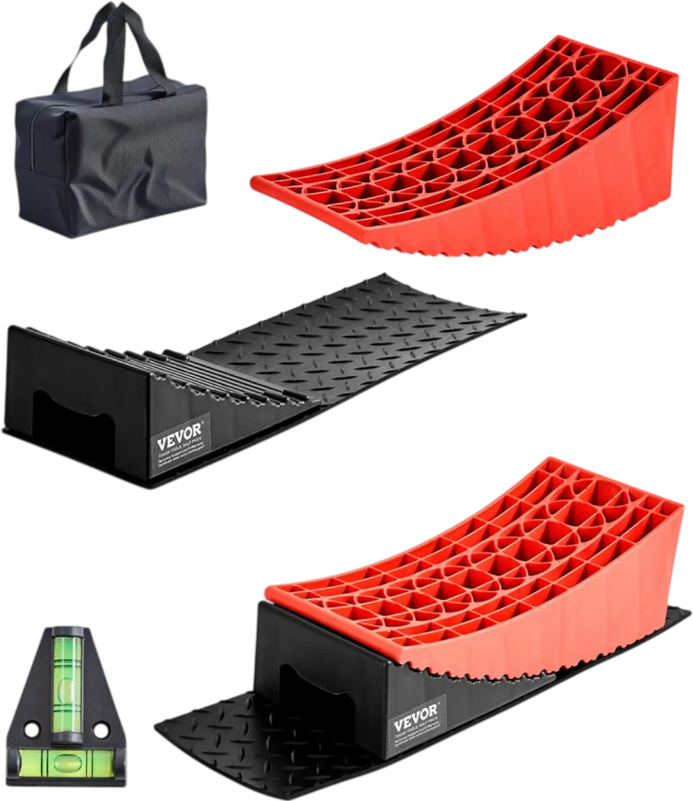 VEVOR Camper Levelers, 2 Pcs RV Leveling Blocks, up to 8818.5lbs Camper Wheel Chocks, Max. 4" Leveling Height Heavy Duty Curved Levelers, RV Camper Leveler Kit with Anti-Slip Mat Carrying Bag Level