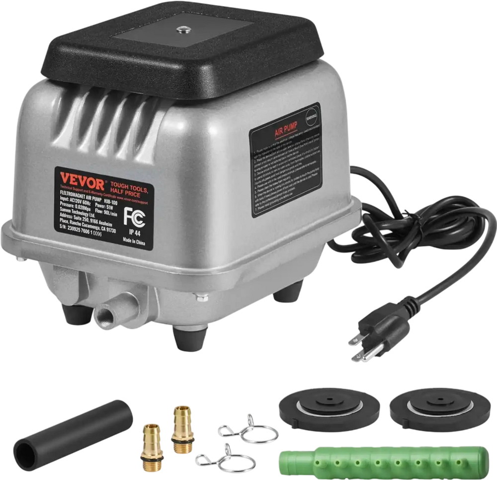 VEVOR Linear Air Pump, 90L/Min Air Flow Septic Aerator Pump, Aeration System for 1/4 Acre 10 FT Deep Ponds, Water Gardens, Waste Treatment, Septic Tanks, Aquariums, Seafood Restaurants, Fish Farms