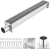 VEVOR Trench Drain, 43.3 x 5.8 x 5.5 in, Linear Drainage Channel with Carbon Steel Grate, 304 Stainless Steel Channel Drain, Premium Outdoor Drainage System for Driveway, Patio, Pool, Garden, Silver