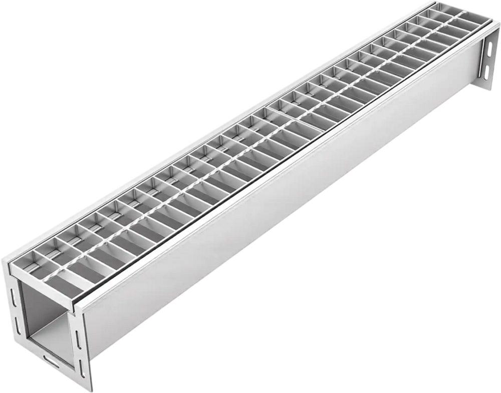 VEVOR Trench Drain, 39.3 x 5.8 x 5.5 in, Linear Drainage Channel with Galvanized Steel Grate, 304 Stainless Steel Channel Drain, Outdoor Drainage System for Driveway, Patio, Pool, Garden, Silver