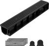 VEVOR Trench Drain, 40.2 x 6.6 x 5.5 in, 3 Pack Linear Drainage Channel, HDPE Channel Drain with Grates & End Caps, Premium Outdoor Drainage System for Driveway, Patio, Pool, Garden, Yard, Black