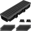 VEVOR Trench Drain, 20.1 x 5.5 x 3.5 in, 12 Pack Linear Drainage Channel, HDPE Channel Drain with Grates & End Caps, Premium Outdoor Drainage System for Driveway, Patio, Pool, Garden, Yard, Black