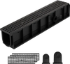VEVOR Trench Drain, 40.1 x 6.1 x 8.0 in, 4 Pack Linear Drainage Channel, HDPE Channel Drain with Grates & End Caps, Premium Outdoor Drainage System for Driveway, Patio, Pool, Garden, Yard, Black
