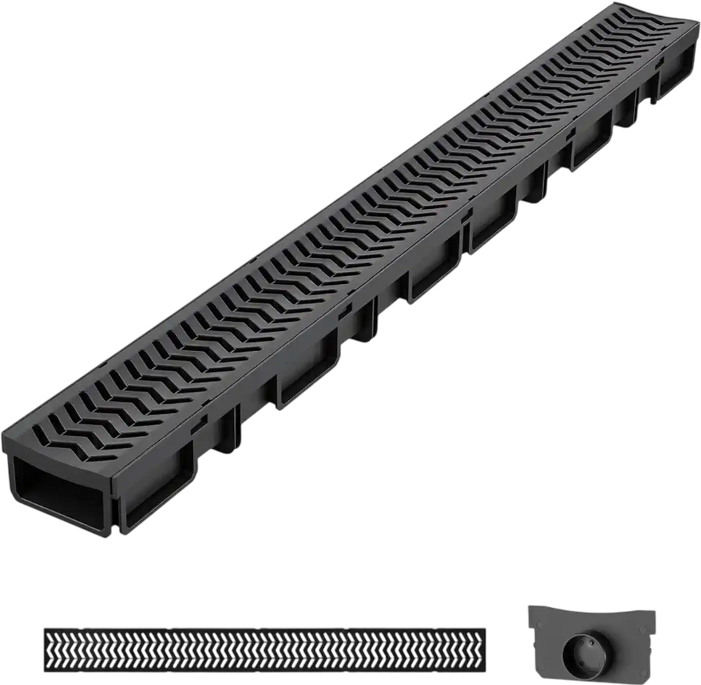 VEVOR Trench Drain, 39.6 x 4.1 x 2.4 in, 6 Pack Linear Drainage Channel, HDPE Channel Drain with Grates & End Caps, Premium Outdoor Drainage System for Driveway, Patio, Pool, Garden, Yard, Black