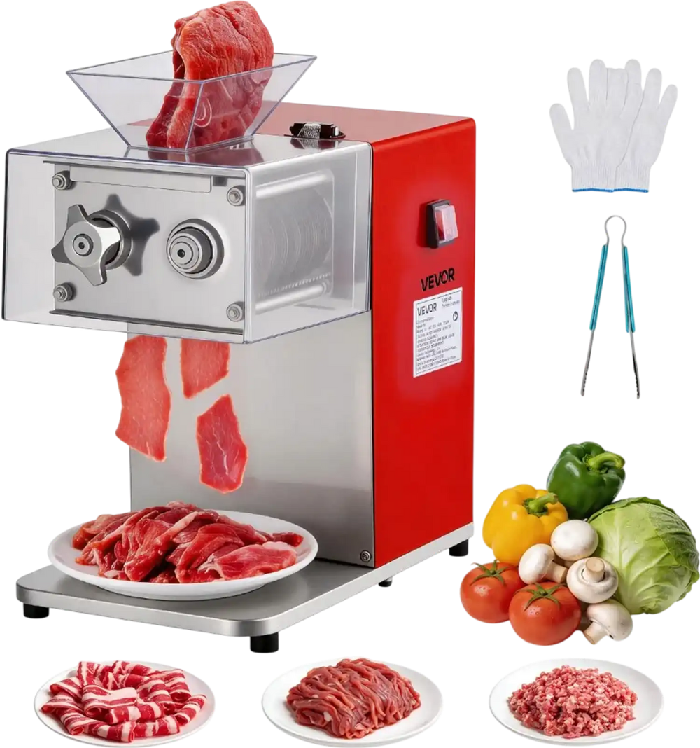 VEVOR Meat Cutting Machine, 850W Commercial Slicer, 3.5mm Heavy Duty Stainless Steel Blade Shredder for Boneless Meat Soft Vegetables, Electric Food Slicers for Kitchen Restaurant Supermarket