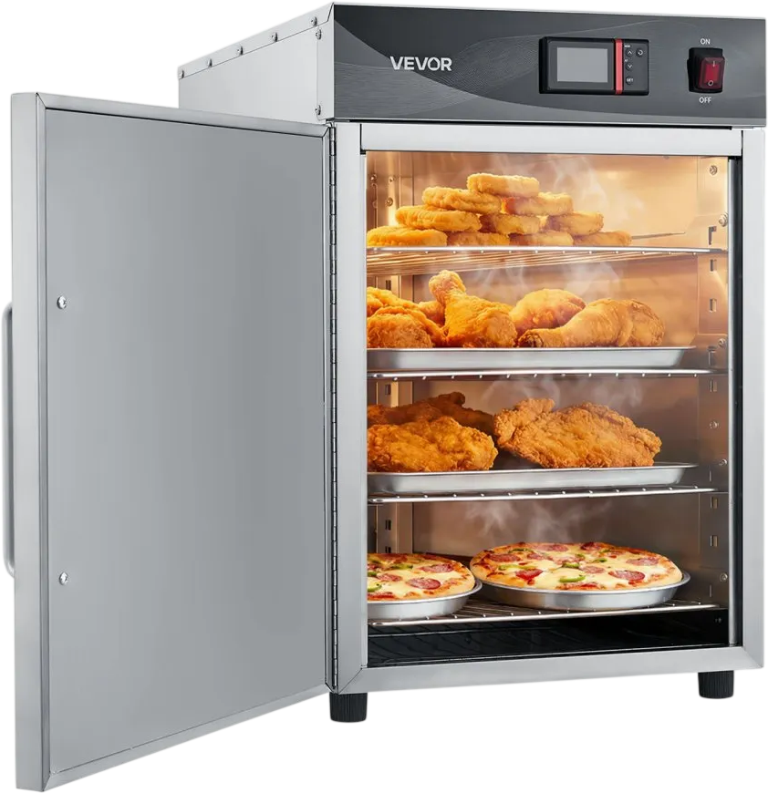 VEVOR Electric Hot Box Food Warmer, 4-Tier Commercial Warming Cabinet with Water Tray, Single-Door and Adjustable Shelves, Stainless Steel Food Warmer Cabinet, for Restaurant, Kitchen, Pizza, Chicken