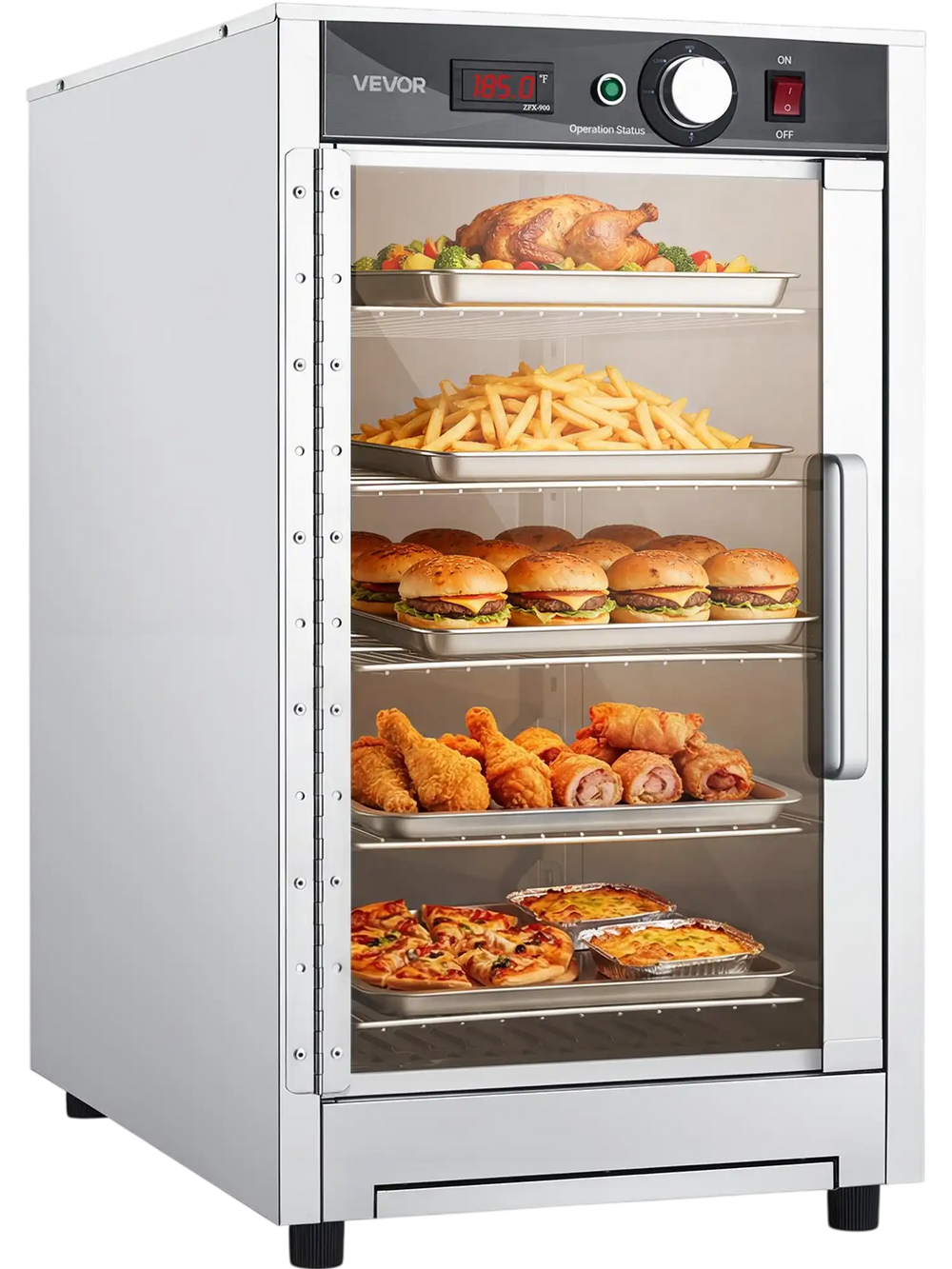 VEVOR Electric Hot Box Food Warmer, 5-Tier Commercial Warming Cabinet with Water Tray, Glass Door and Adjustable Shelves, Stainless Steel Food Warmer Cabinet, for Restaurant, Kitchen, Pizza, Chicken
