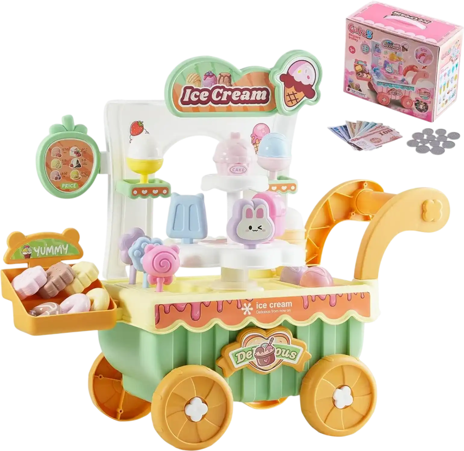 Vevor Ice Cream Cart Kids Pretend Play Shop 27-Piece Set New