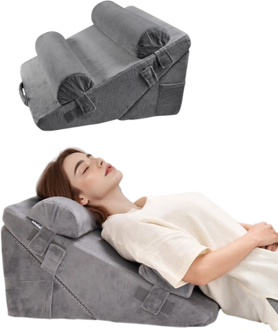 VEVOR Wedge Pillow for Sleeping, 4 Pcs Adjustable Orthopedic Bed Wedge Set, Support Arm Leg Neck Shoulder, Post Surgery Pillow for Back Pain, Acid Reflux, Snoring Relief, Sitting up in Bed, Dark Grey