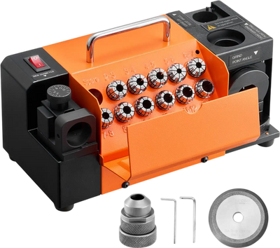 VEVOR Drill Bits Sharpener MR-13D, 3–13mm Professional Drill Bit Grinder with Adjustable Lip Relief Angle, Front Cutting Lip & 95°-135° Point Angle, 5800RPM Re-Sharpener with 11 Collets & CBN Wheel