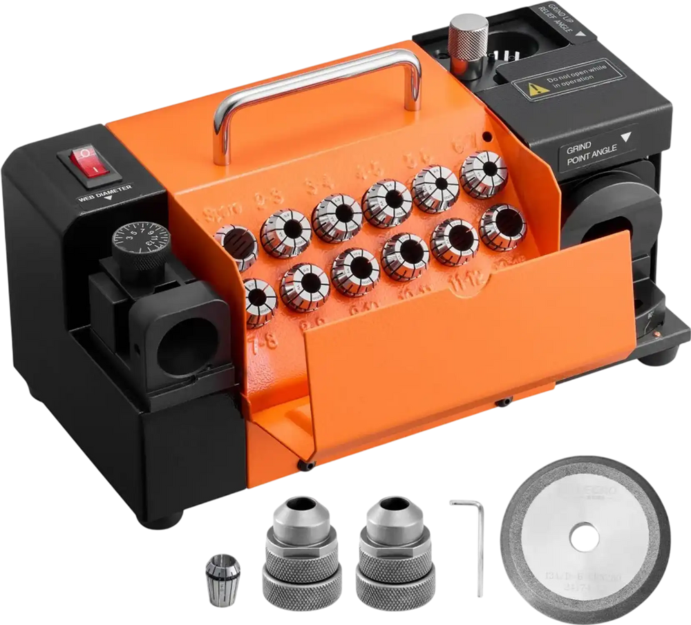 VEVOR Drill Bits Sharpener MR-13A+, 3-15mm Drill Bit Grinder Sharpener with 95°-135° Adjustable Point Angle, 5800RPM High Speed Re-Sharpening Machine with 13 Collets & CBN Wheel for Workshops Garages