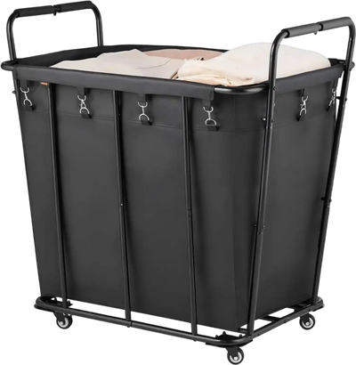 VEVOR Laundry Cart, Rolling Grocery Utility Cart with Waterproof Liner & Swivel Wheels, 260 LBS Large Load Capacity, Heavy Duty Shopping Basket for Laundry, Shopping, Camping, Grocery, Luggage, Black