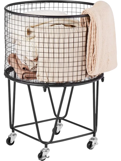 VEVOR Laundry Cart, Rolling Round Grocery Utility Cart with 360° Swivel Wheels, 60 LBS Large Load Capacity, Heavy Duty Carbon Steel Shopping Basket for Laundry, Shopping, Camping, Grocery, Luggage