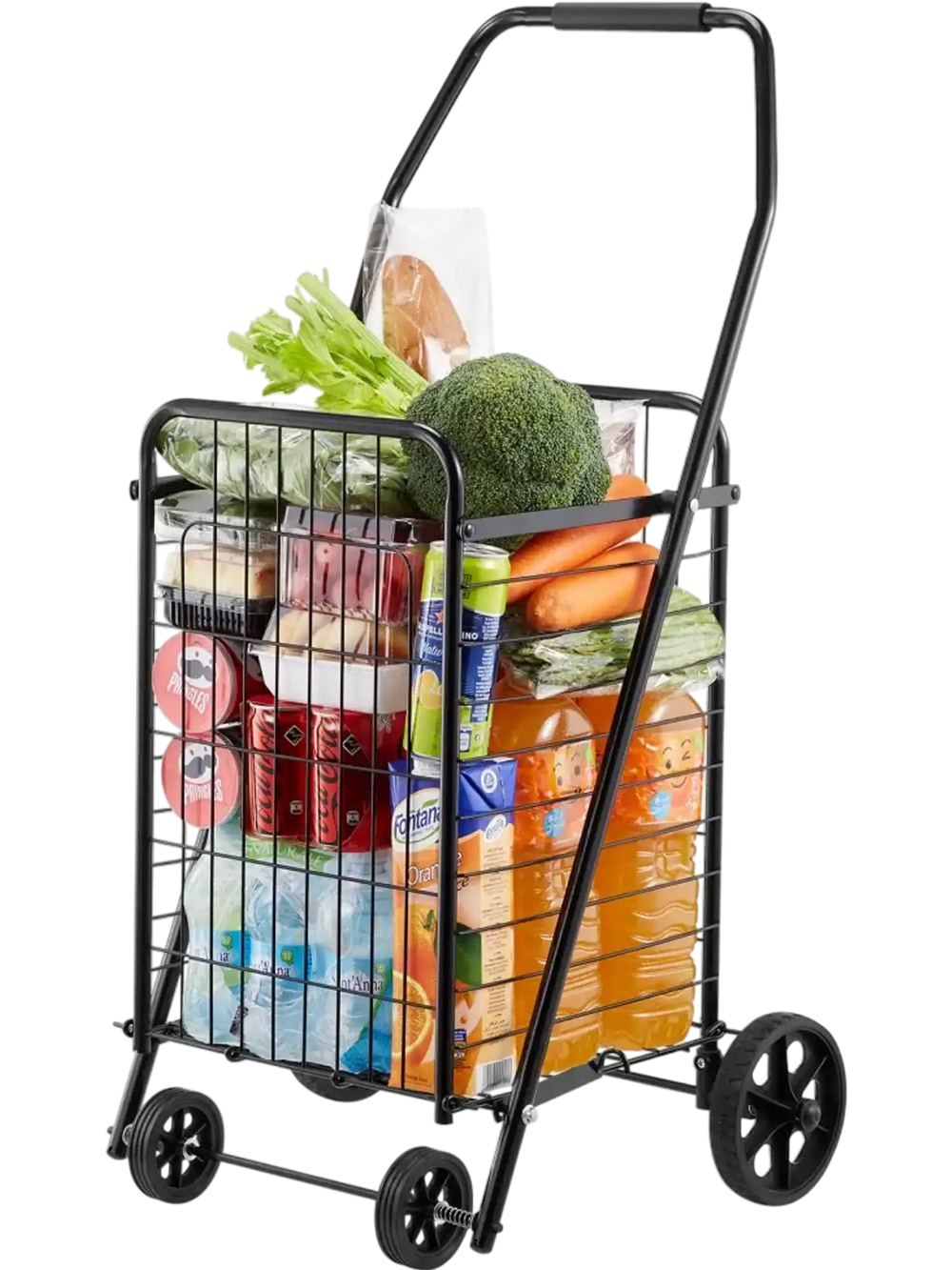 VEVOR Shopping Cart, Folding Grocery Utility Cart with Swivel Wheels, 90 LBS Large Load Capacity, Heavy Duty Rolling Laundry Basket Butler for Laundry, Shopping, Camping, Grocery, Luggage, Black